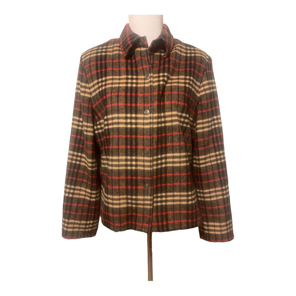 EVAN PICONE Wool Blend Plaid Flannel Snap Closure JACKET